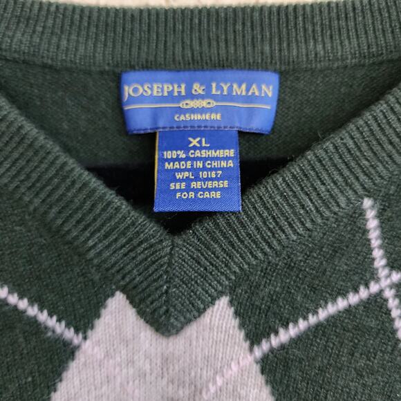 Joseph & Lyman Pullover Crewneck 100% Cashmere Sweater Men XL Green Preppy Dad - Picture 2 of 7